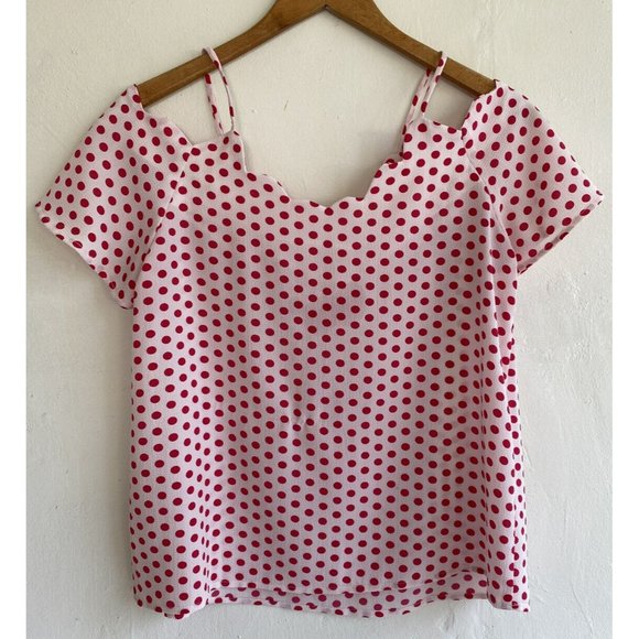COPY - Monteau Women's Cold Shoulder Polka Dot Blouse Top Large White Red Flowy… - Picture 5 of 8